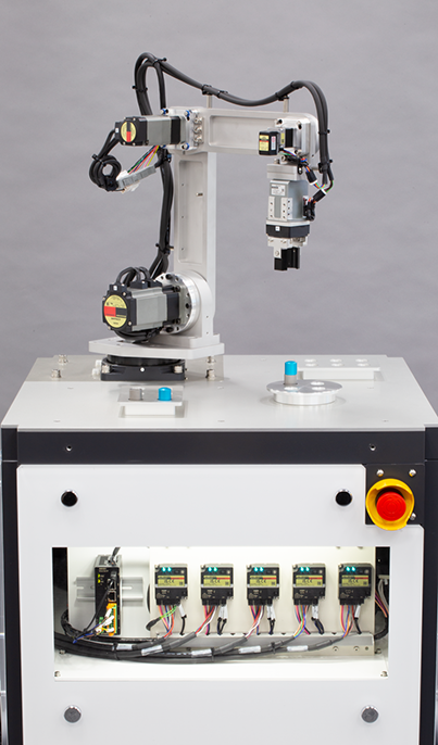 Photo of a 5-axis vertical articulated demo robot