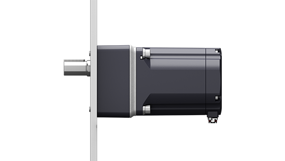Industrial Servo Motor With Mount, Side View with Shaft and Cable Connector