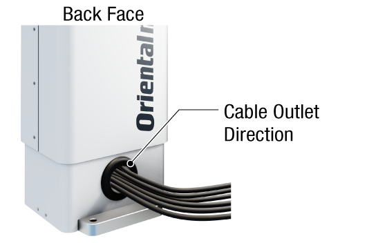 Detailed view of the rear cable outlet direction - showing the structure of the cable outlet direction where multiple cables are pulled together from the rear of the white enclosure