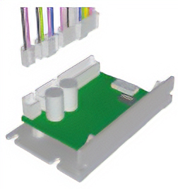 The connector faces upward to the board