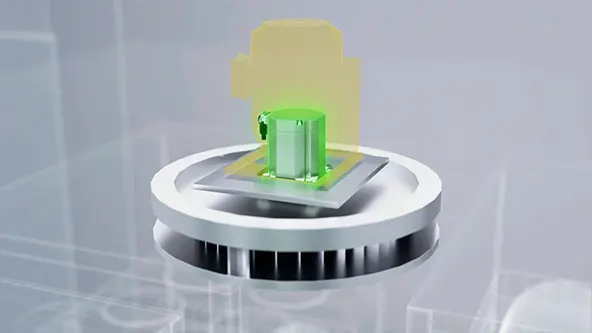 Industrial motor on circular platform (green, with light effect)