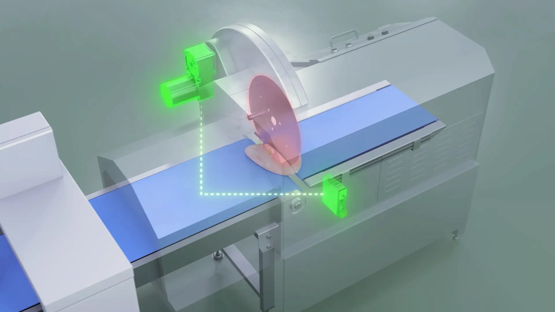 Sensor function of automatic cutting machine (with green optical sensor and rotating blade)