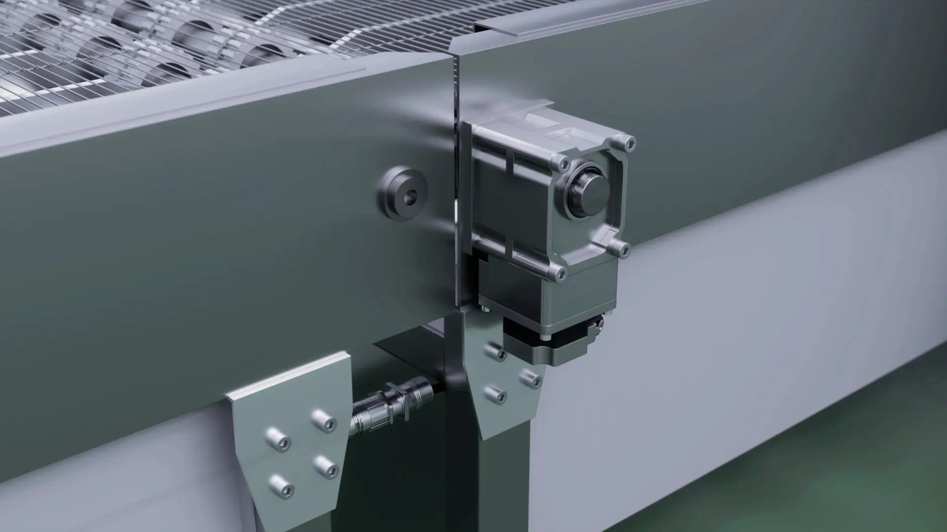 Industrial gear for conveyors (gray housing and cable connection with mounting bracket)