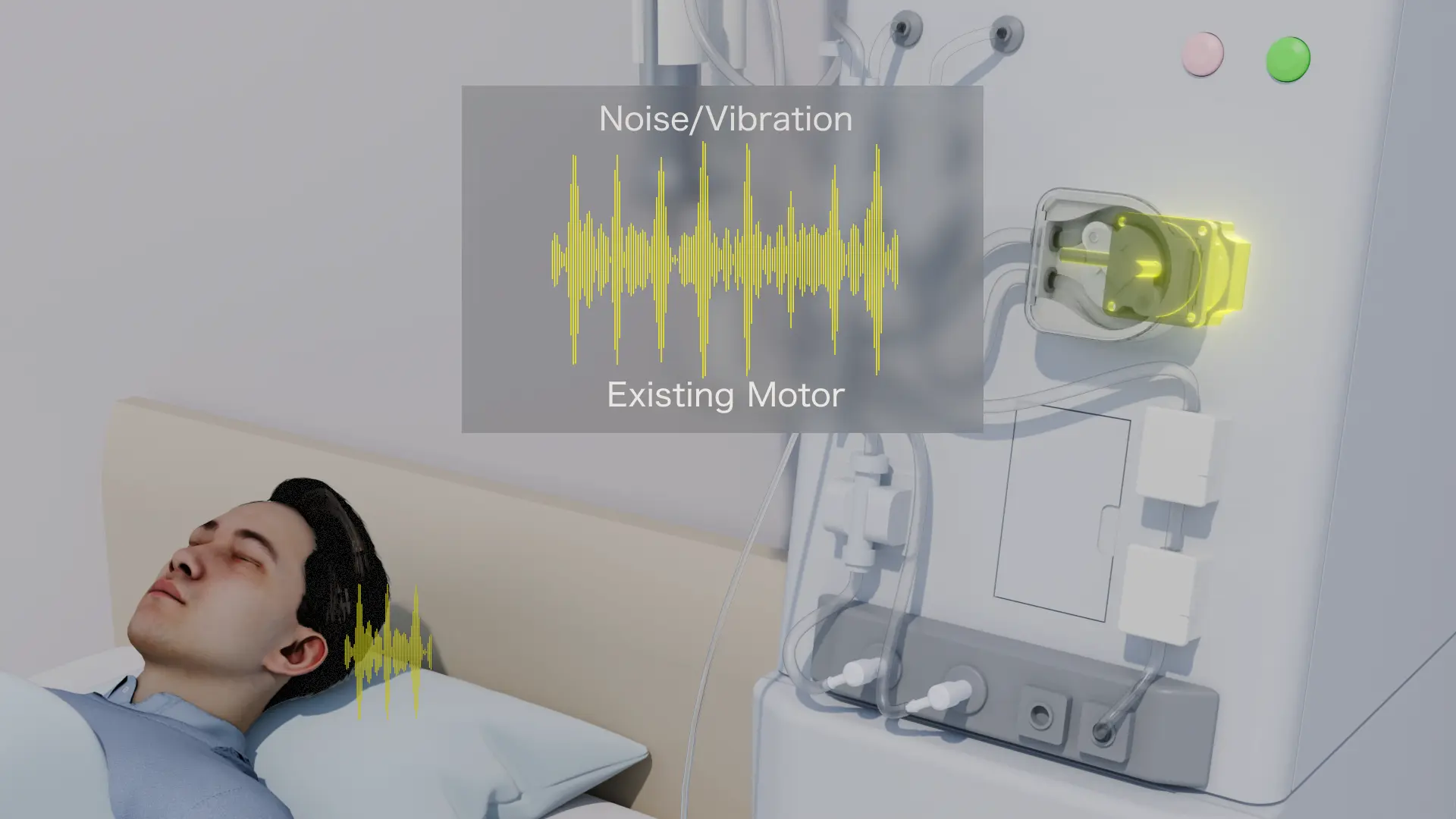 Image of medical equipment operating with vibration and noise from existing motors affecting patients.