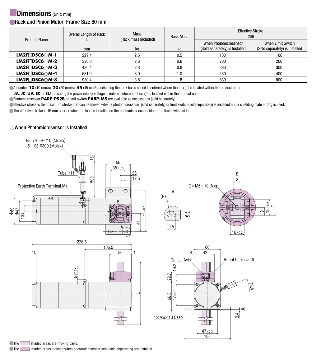 Rack and Pinion Motor (When Photomicrosensor is Installed)